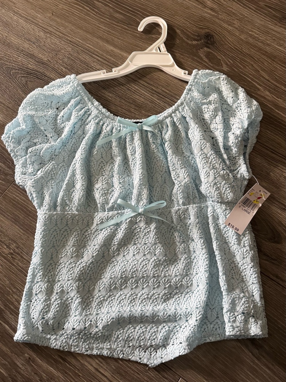 NWT Girls Iz Byer Light Blue Lace Peasant Top